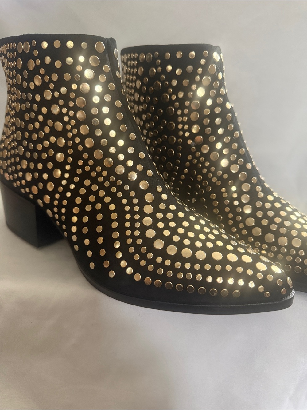 Vince Camuto Black Ankle Booties with Gold Stud Accents